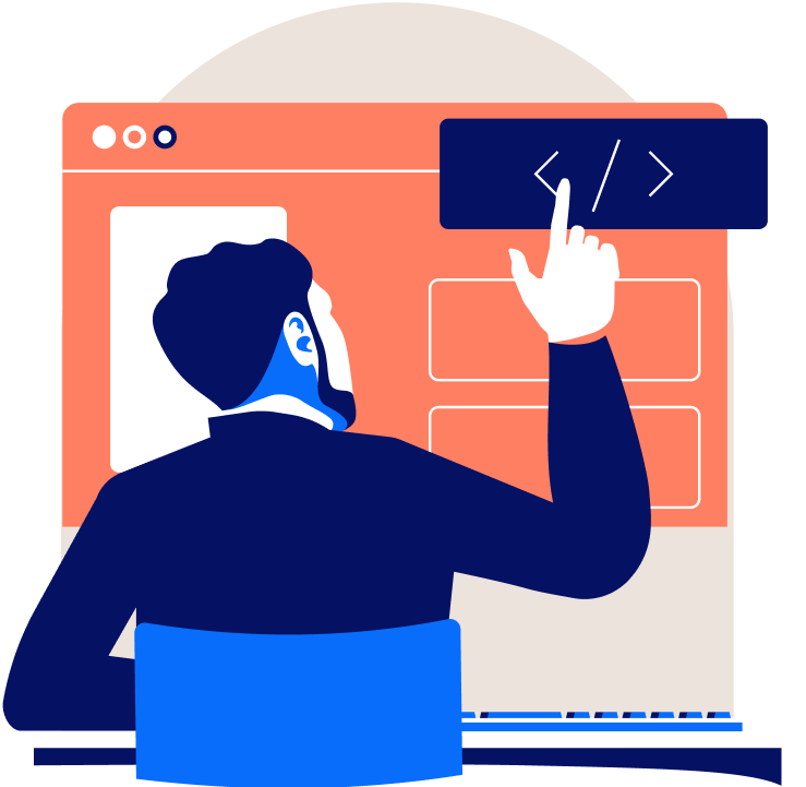 Man at a desk working on a whiteboard